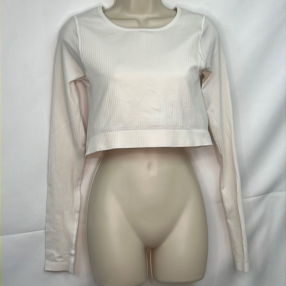 Lululemon Lon sleeve cropped ribbed top with sports bra lining GUC size 8